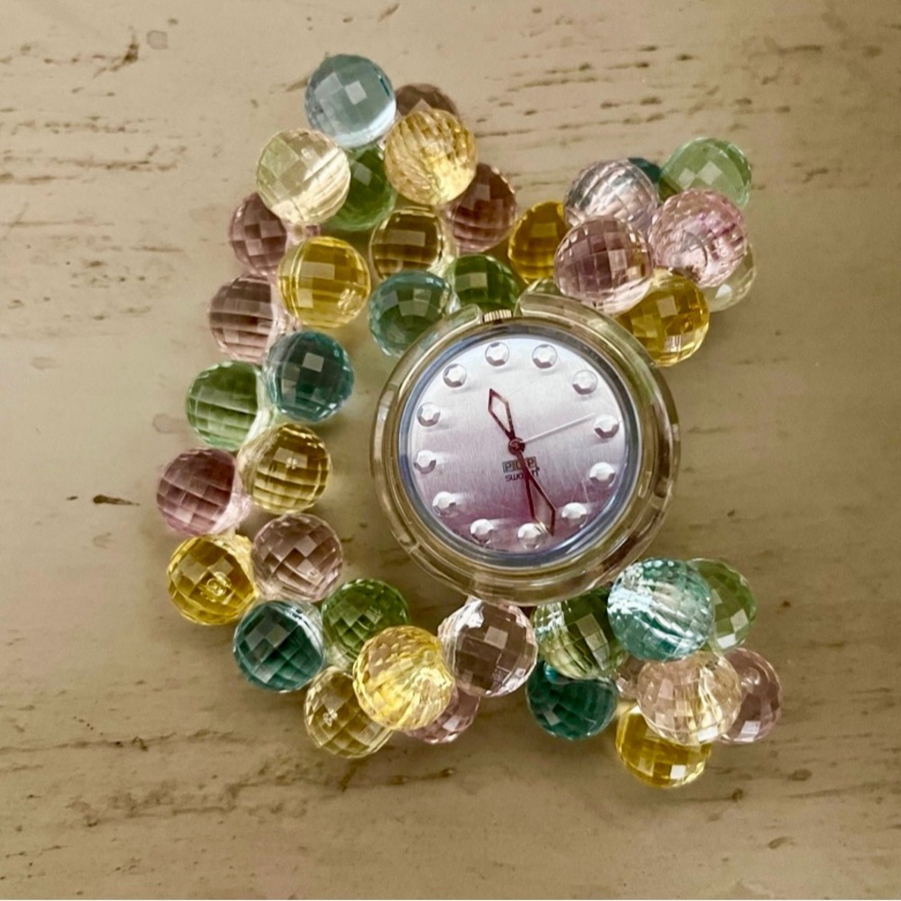 Swatch Pink and Yellow Watch Sparkling Accessory